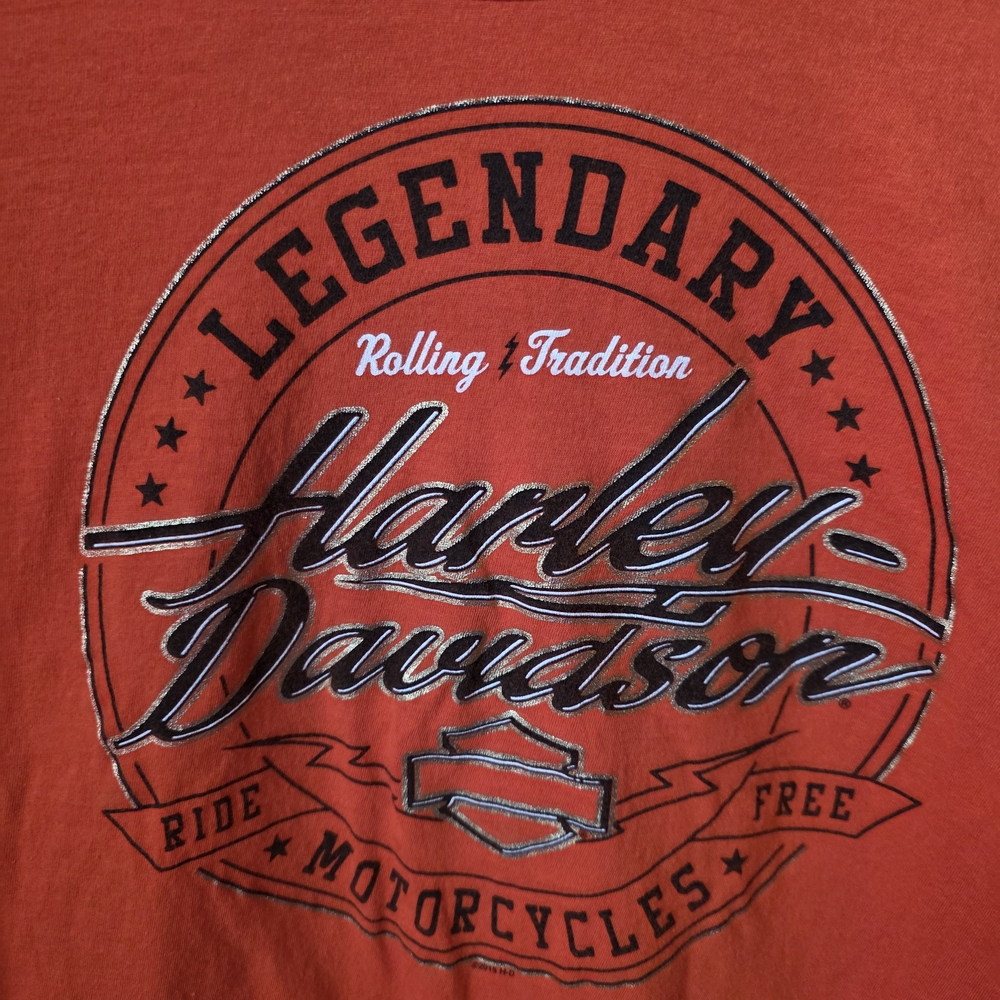 Harley-Davidson Orange Long Sleeve Graphic Shirt Size Medium Banff Canada - Picture 3 of 11